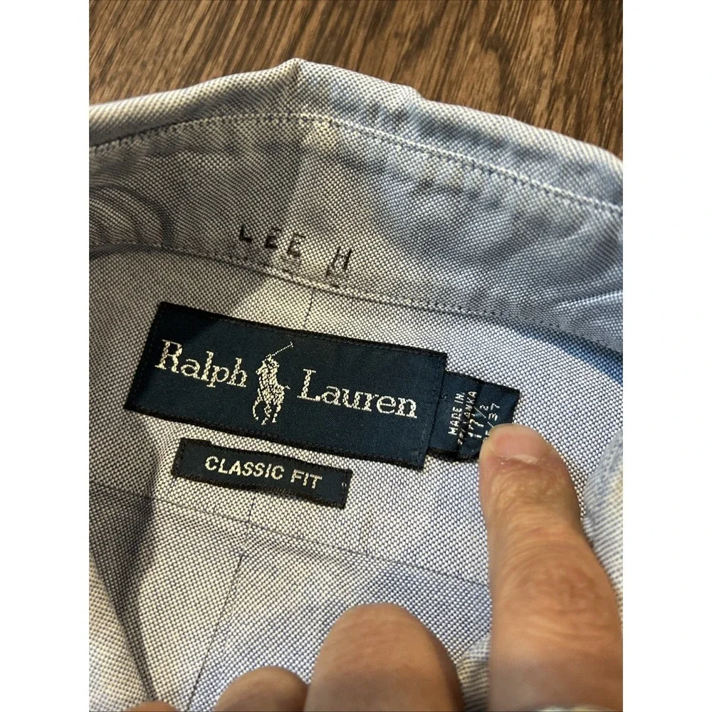 Polo Ralph Lauren Shirt Mens M Classic Blue Oxford OCBD Flesh Pony Short Sleeve